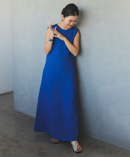 Demi-Luxe BEAMS（デミルクス ビームス）の「シンプル リネン 2WAY ドレス .M（ワンピース・レディース・ダークブラウン/ベージュ/ブルー系その他3・38/36）」の7枚目の写真