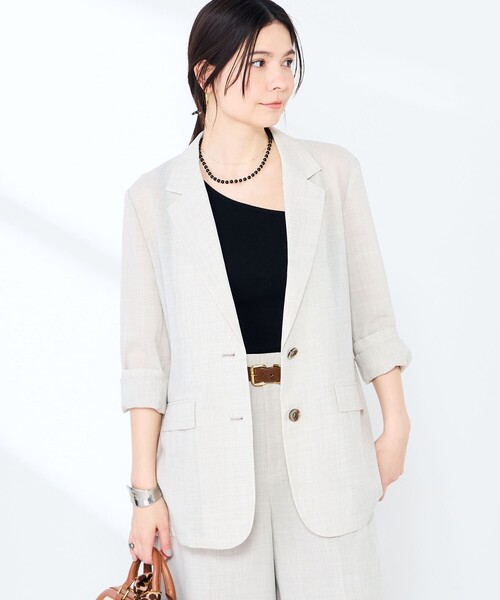 NOLLEY’S Sophi（ノーリーズソフィ）の「《セットアップ対応》ウォッシャブルリネンライクシアーボイルジャケット（テーラードジャケット・レディース・ダークブラウン/ベージュ/グレイッシュベージュ・38/36/34）」の3枚目の写真