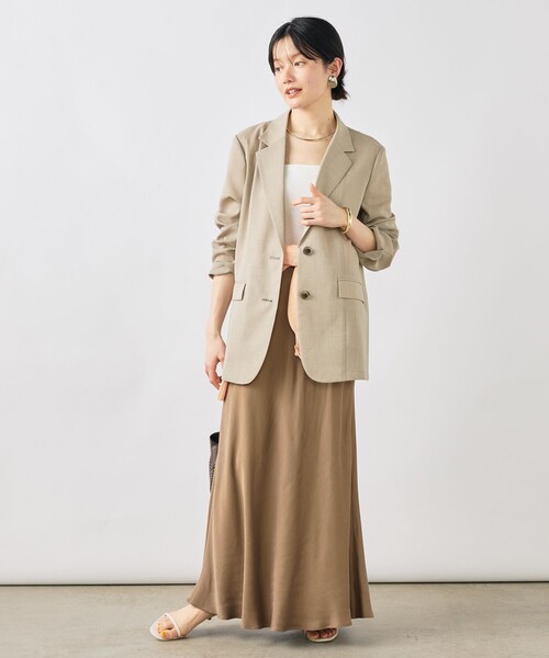 NOLLEY’S Sophi（ノーリーズソフィ）の「《セットアップ対応》ウォッシャブルリネンライクシアーボイルジャケット（テーラードジャケット・レディース・ダークブラウン/ベージュ/グレイッシュベージュ・38/36/34）」の4枚目の写真