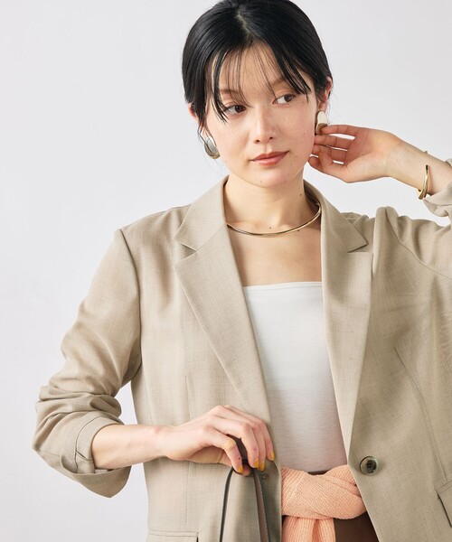 NOLLEY’S Sophi（ノーリーズソフィ）の「《セットアップ対応》ウォッシャブルリネンライクシアーボイルジャケット（テーラードジャケット・レディース・ダークブラウン/ベージュ/グレイッシュベージュ・38/36/34）」の9枚目の写真