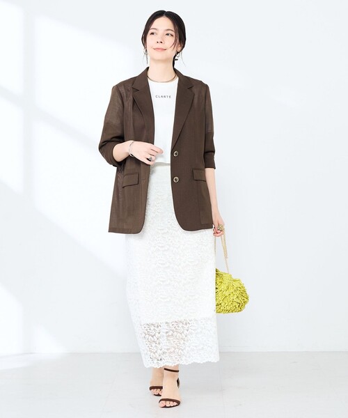 NOLLEY’S Sophi（ノーリーズソフィ）の「《セットアップ対応》ウォッシャブルリネンライクシアーボイルジャケット（テーラードジャケット・レディース・ダークブラウン/ベージュ/グレイッシュベージュ・38/36/34）」の19枚目の写真