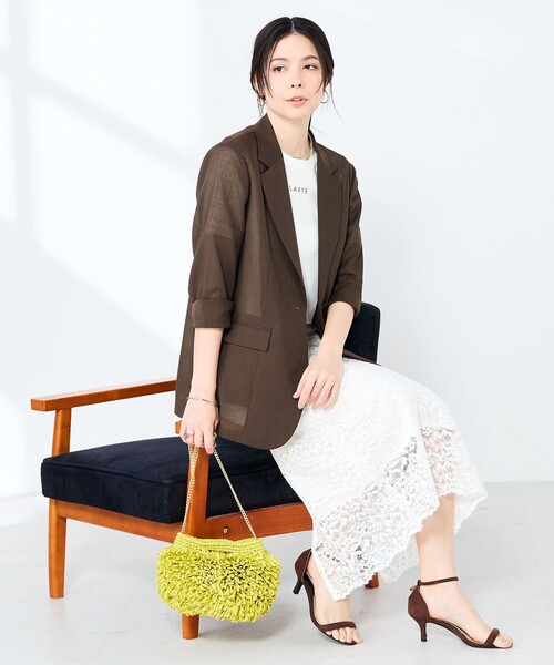 NOLLEY’S Sophi（ノーリーズソフィ）の「《セットアップ対応》ウォッシャブルリネンライクシアーボイルジャケット（テーラードジャケット・レディース・ダークブラウン/ベージュ/グレイッシュベージュ・38/36/34）」の15枚目の写真