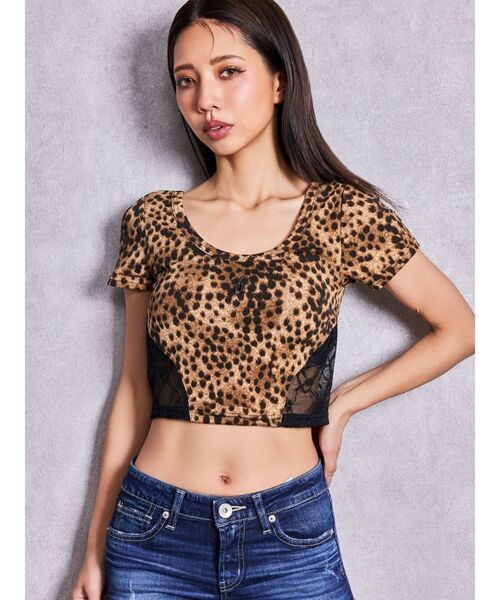 GYDA（ジェイダ）の「OVERLAP Gサイドレースショートトップス（Tシャツ/カットソー・レディース・その他1/ブラック/オフホワイト・FREE）」の3枚目の写真