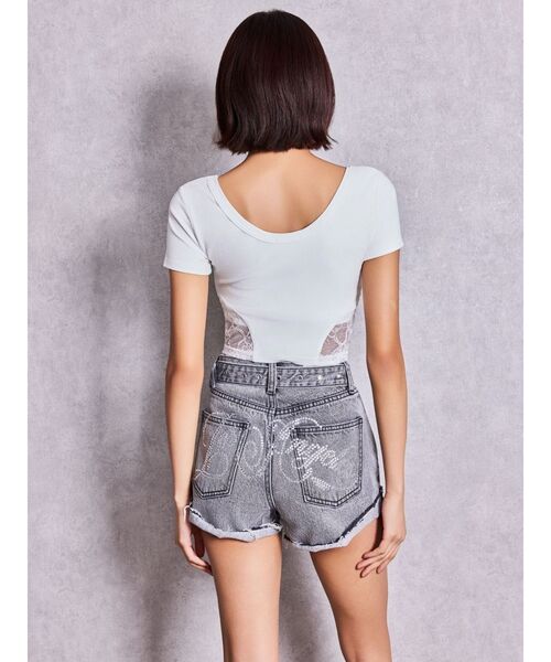 GYDA（ジェイダ）の「OVERLAP Gサイドレースショートトップス（Tシャツ/カットソー・レディース・その他1/ブラック/オフホワイト・FREE）」の8枚目の写真