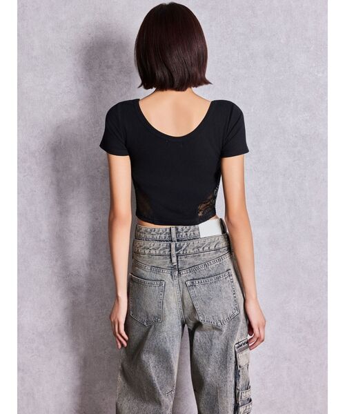 GYDA（ジェイダ）の「OVERLAP Gサイドレースショートトップス（Tシャツ/カットソー・レディース・その他1/ブラック/オフホワイト・FREE）」の15枚目の写真