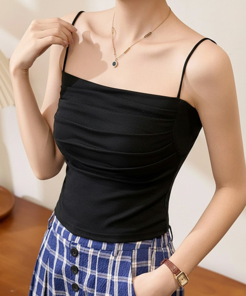 VIVID LADY(ビビッドレディー)の「ドレープネック カップ付き ショートキャミソール(キャミソール・レディース・ブラック/アイボリー/グレー・FREE)」の14枚目の写真