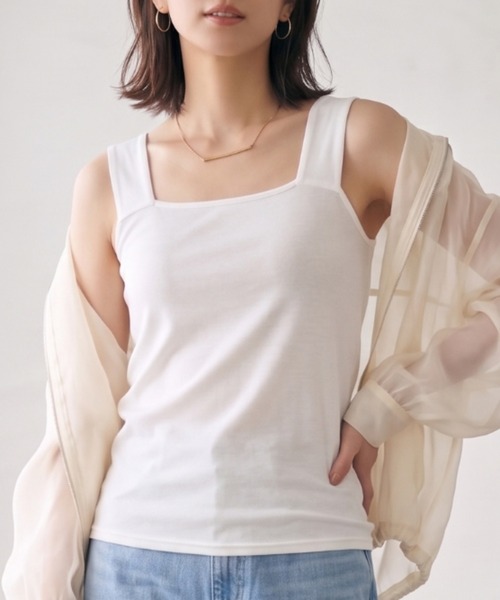 Belta attrice（ベルタアトリーチェ）の「【接触冷感/日本製】ブラ紐隠し インナー タンクトップ スクエアネック 強撚コットン100/袖なし（タンクトップ・レディース・ライトグレー/ライトブルー/ブラック/オフホワイト・FREE）」の10枚目の写真