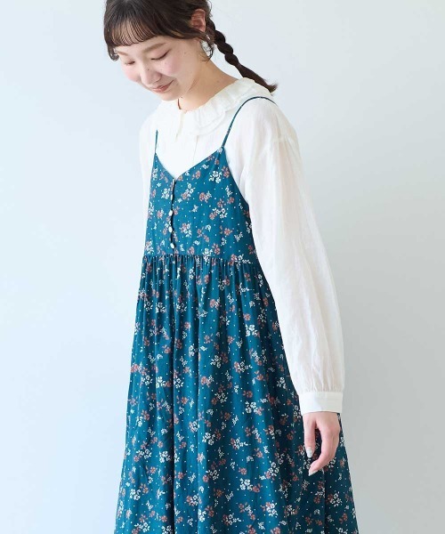 bulle de savon(ビュルデサボン)の「beta hana プリント ギャザーキャミワンピース(ワンピース・レディース・グリーン/チャコールグレー・FREE)」の4枚目の写真