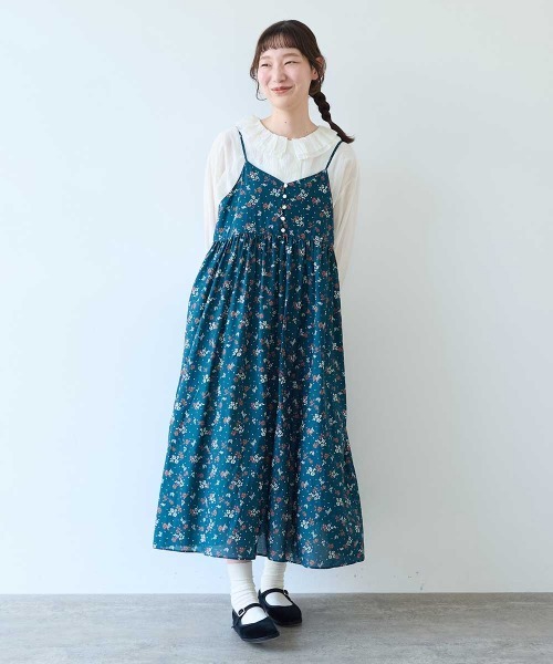 bulle de savon(ビュルデサボン)の「beta hana プリント ギャザーキャミワンピース(ワンピース・レディース・グリーン/チャコールグレー・FREE)」の3枚目の写真