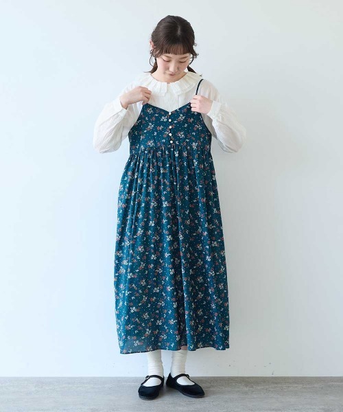 bulle de savon(ビュルデサボン)の「beta hana プリント ギャザーキャミワンピース(ワンピース・レディース・グリーン/チャコールグレー・FREE)」の5枚目の写真