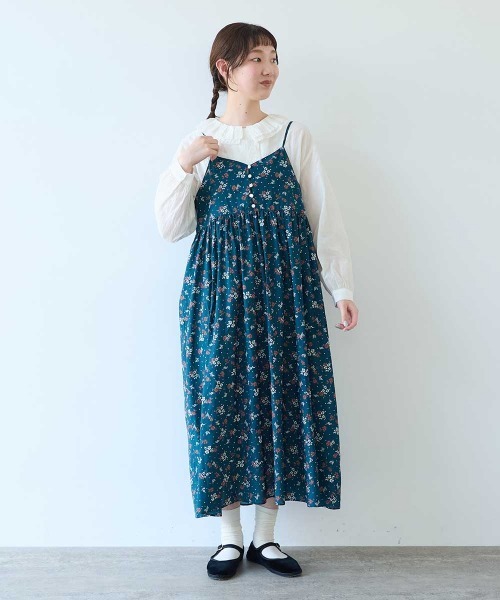 bulle de savon(ビュルデサボン)の「beta hana プリント ギャザーキャミワンピース(ワンピース・レディース・グリーン/チャコールグレー・FREE)」の6枚目の写真