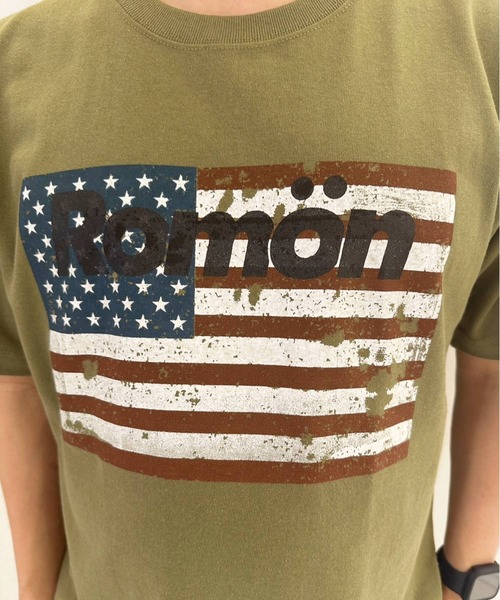 Romon（ロマン）の「ロマン【Romon】Standard T-shirts(America)（Tシャツ/カットソー・メンズ・ライトオリーブ/ホワイト/キャメル/ブラック系1・M/L/XL）」の6枚目の写真