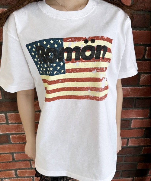 Romon（ロマン）の「ロマン【Romon】Standard T-shirts(America)（Tシャツ/カットソー・メンズ・ライトオリーブ/ホワイト/キャメル/ブラック系1・M/L/XL）」の9枚目の写真