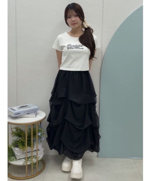 REDYAZEL(レディアゼル)の「カリグラフィーロゴエンブロイダリークロップドTシャツ(Tシャツ/カットソー・レディース・ブラック/ホワイト/ベージュ/ミント・FREE)」の9枚目の写真
