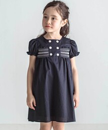 Tartine et Chocolat（タルティーヌエショコラ）の「【日本製】タイプライターコットン マリンテイスト パフスリーブワンピース(100～140cm)（ワンピース）」