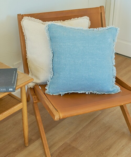 collex（コレックス）の「【RugRu】JASON クッションカバー 45×45 フリンジクッションカバー（クッション/クッションカバー・レディース・アイボリー/ブルー・フリー）」の2枚目の写真