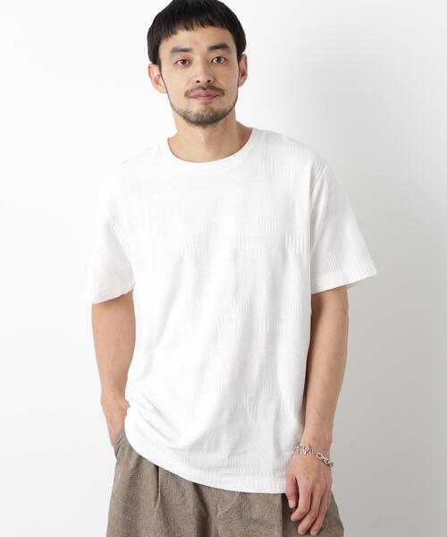 NANO universe(ナノユニバース)の「リンクスジャガードTシャツ 半袖(Tシャツ/カットソー・メンズ・ネイビー/ホワイト/ブラック・L/M/S)」の1枚目の写真