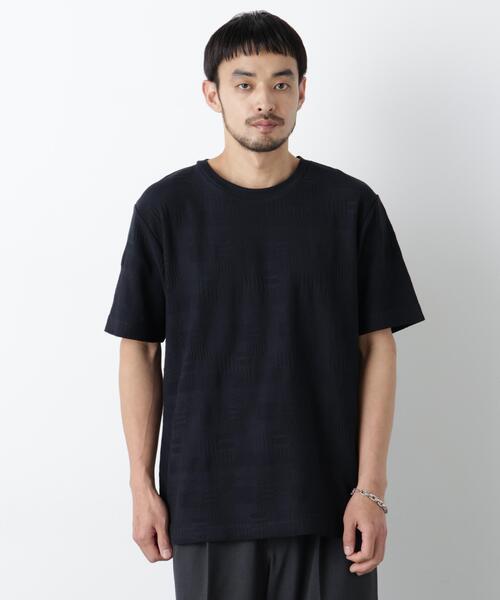 NANO universe(ナノユニバース)の「リンクスジャガードTシャツ 半袖(Tシャツ/カットソー・メンズ・ネイビー/ホワイト/ブラック・L/M/S)」の4枚目の写真