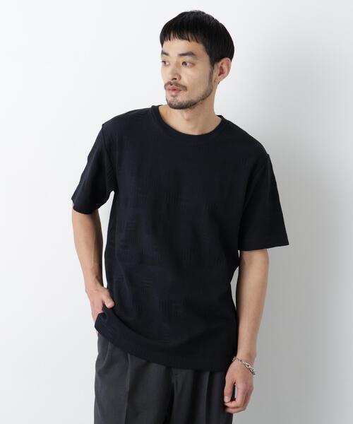 NANO universe(ナノユニバース)の「リンクスジャガードTシャツ 半袖(Tシャツ/カットソー・メンズ・ネイビー/ホワイト/ブラック・L/M/S)」の5枚目の写真