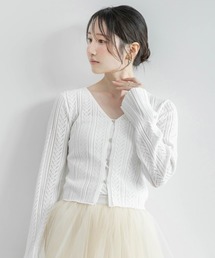 RANDA（ランダ）の「透かし編みフレアスリーブニットカーディガン（カーディガン/ボレロ・レディース）」