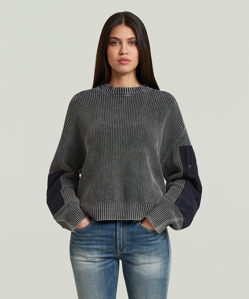 G-STAR(ジースター)の「Washed Mixed Media Crew Pullover/ウォッシュド加工オーバーサイズコットンセーター(ニット/セーター・レディース・ブルー系その他/ピンク系その他・X-SMALL/SMALL)」の1枚目の写真