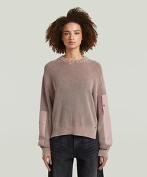 G-STAR | Washed Mixed Media Crew Pullover/ウォッシュド加工オーバーサイズコットンセーター(ニット/セーター)