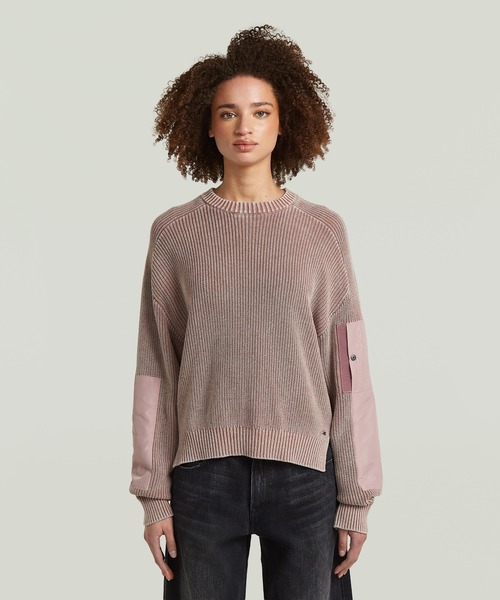 G-STAR(ジースター)の「Washed Mixed Media Crew Pullover/ウォッシュド加工オーバーサイズコットンセーター(ニット/セーター・レディース・ブルー系その他/ピンク系その他・X-SMALL/SMALL)」の2枚目の写真