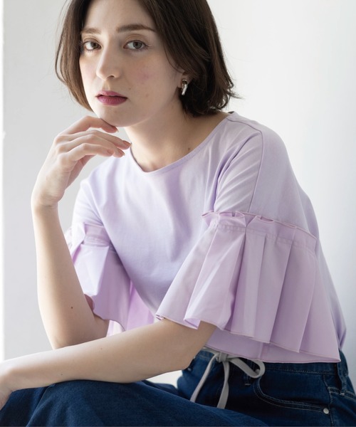 OPAQUE.CLIP(オペークドットクリップ)の「【接触冷感】タックスリーブカットソー《洗濯機OK》(Tシャツ/カットソー・レディース・ブラック/ライトベージュ/パープル/ホワイト・42/40/38)」の4枚目の写真