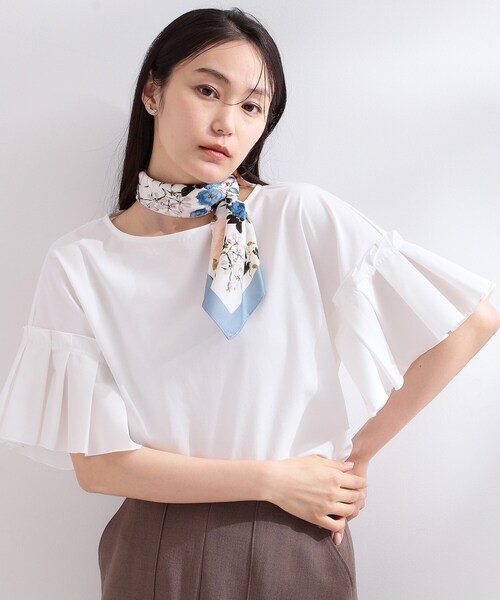 OPAQUE.CLIP(オペークドットクリップ)の「【接触冷感】タックスリーブカットソー《洗濯機OK》(Tシャツ/カットソー・レディース・ブラック/ライトベージュ/パープル/ホワイト・42/40/38)」の6枚目の写真