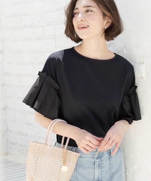 OPAQUE.CLIP(オペークドットクリップ)の「【接触冷感】タックスリーブカットソー《洗濯機OK》(Tシャツ/カットソー・レディース・ブラック/ライトベージュ/パープル/ホワイト・42/40/38)」の16枚目の写真