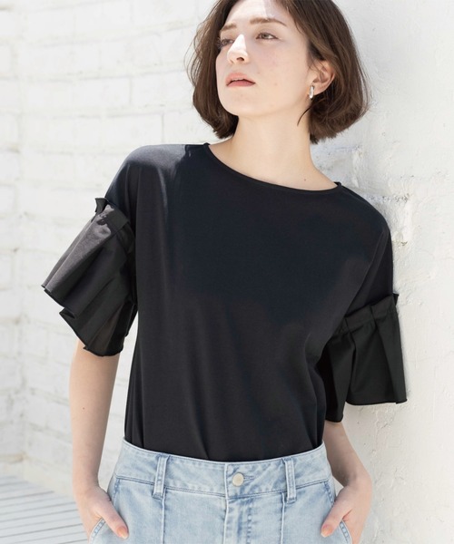 OPAQUE.CLIP(オペークドットクリップ)の「【接触冷感】タックスリーブカットソー《洗濯機OK》(Tシャツ/カットソー・レディース・ブラック/ライトベージュ/パープル/ホワイト・42/40/38)」の18枚目の写真
