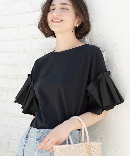 OPAQUE.CLIP(オペークドットクリップ)の「【接触冷感】タックスリーブカットソー《洗濯機OK》(Tシャツ/カットソー・レディース・ブラック/ライトベージュ/パープル/ホワイト・42/40/38)」の19枚目の写真