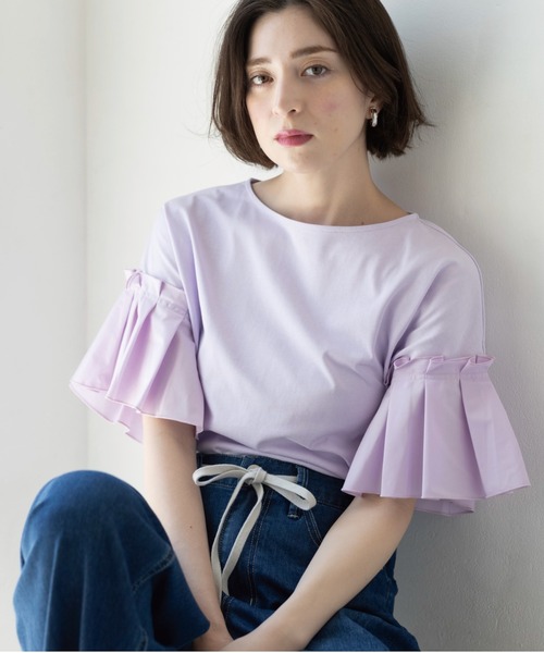 OPAQUE.CLIP(オペークドットクリップ)の「【接触冷感】タックスリーブカットソー《洗濯機OK》(Tシャツ/カットソー・レディース・ブラック/ライトベージュ/パープル/ホワイト・42/40/38)」の20枚目の写真