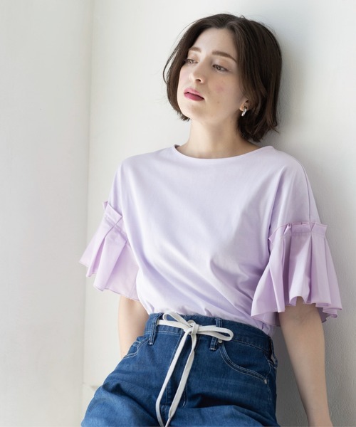 OPAQUE.CLIP(オペークドットクリップ)の「【接触冷感】タックスリーブカットソー《洗濯機OK》(Tシャツ/カットソー・レディース・ブラック/ライトベージュ/パープル/ホワイト・42/40/38)」の21枚目の写真