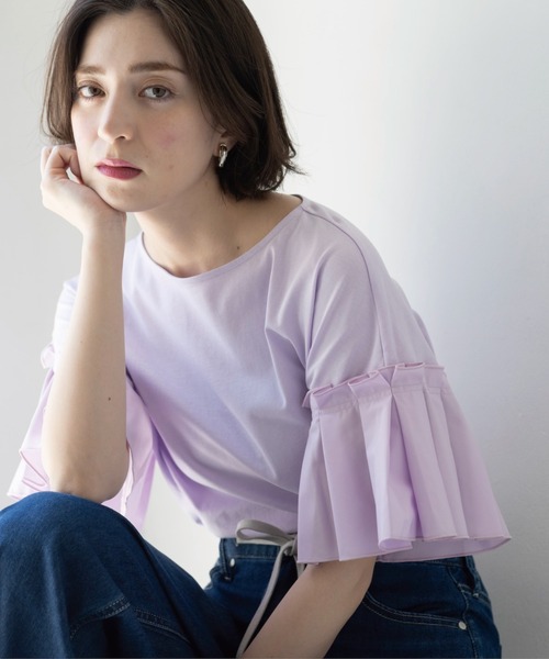OPAQUE.CLIP(オペークドットクリップ)の「【接触冷感】タックスリーブカットソー《洗濯機OK》(Tシャツ/カットソー・レディース・ブラック/ライトベージュ/パープル/ホワイト・42/40/38)」の22枚目の写真