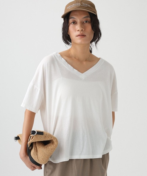 BABYLONE（バビロン）の「ガーメントダイTEE（Tシャツ/カットソー・レディース・サックスブルー/ピンク/カーキ/ホワイト・フリー）」の2枚目の写真