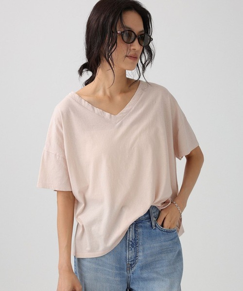 BABYLONE（バビロン）の「ガーメントダイTEE（Tシャツ/カットソー・レディース・サックスブルー/ピンク/カーキ/ホワイト・フリー）」の4枚目の写真
