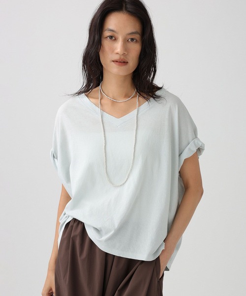 BABYLONE（バビロン）の「ガーメントダイTEE（Tシャツ/カットソー・レディース・サックスブルー/ピンク/カーキ/ホワイト・フリー）」の6枚目の写真