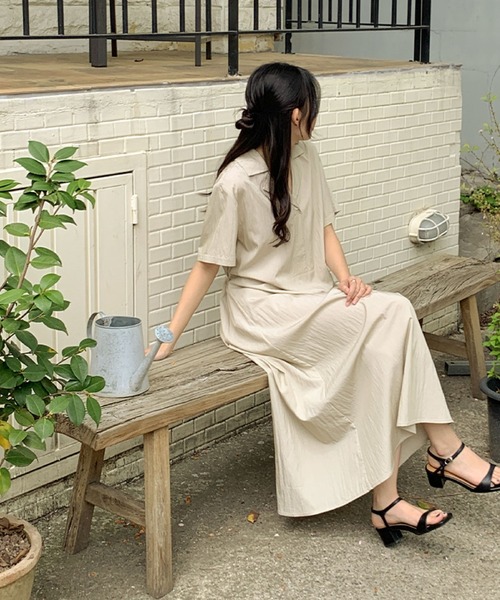 2ly2(トゥーリートゥー)の「スキッパーカラーフレアロングワンピース 半袖ゆったりワンピース レディース(ワンピース・レディース・ブラック/ベージュ・FREE)」の20枚目の写真