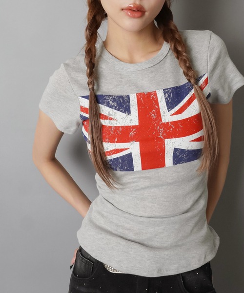 SPINNS（スピンズ）の「半袖ピタTシャツ/ユニオンジャック/ストリート女子（Tシャツ/カットソー・レディース・ネイビー/グレー/ブラック/オフホワイト・ONESIZE）」の3枚目の写真