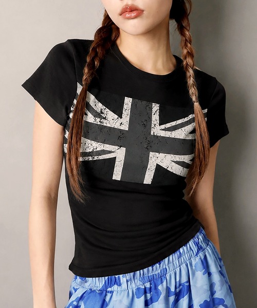 SPINNS（スピンズ）の「半袖ピタTシャツ/ユニオンジャック/ストリート女子（Tシャツ/カットソー・レディース・ネイビー/グレー/ブラック/オフホワイト・ONESIZE）」の2枚目の写真