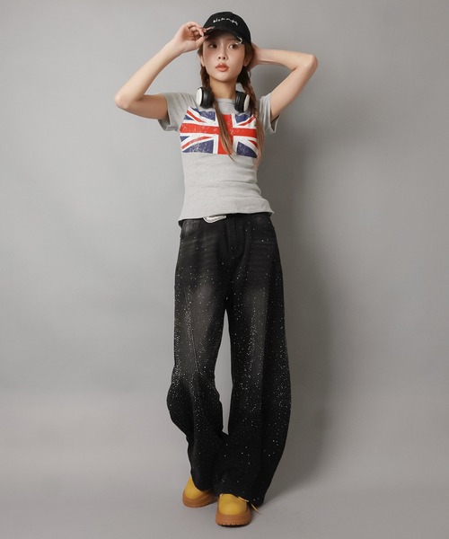 SPINNS（スピンズ）の「半袖ピタTシャツ/ユニオンジャック/ストリート女子（Tシャツ/カットソー・レディース・ネイビー/グレー/ブラック/オフホワイト・ONESIZE）」の9枚目の写真