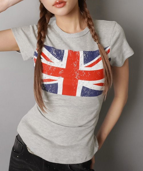 SPINNS（スピンズ）の「半袖ピタTシャツ/ユニオンジャック/ストリート女子（Tシャツ/カットソー・レディース・ネイビー/グレー/ブラック/オフホワイト・ONESIZE）」の6枚目の写真