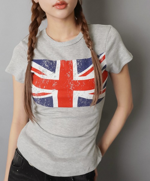 SPINNS（スピンズ）の「半袖ピタTシャツ/ユニオンジャック/ストリート女子（Tシャツ/カットソー・レディース・ネイビー/グレー/ブラック/オフホワイト・ONESIZE）」の5枚目の写真