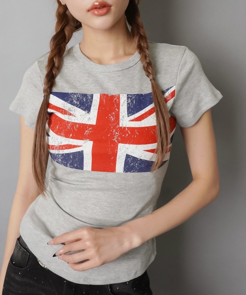 SPINNS（スピンズ）の「半袖ピタTシャツ/ユニオンジャック/ストリート女子（Tシャツ/カットソー・レディース・ネイビー/グレー/ブラック/オフホワイト・ONESIZE）」の7枚目の写真