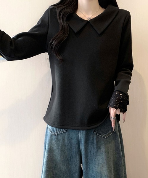2ly2(トゥーリートゥー)の「ビッグカラー レース袖デザイン 長袖トップス / フェミニン カットソー(Tシャツ/カットソー・レディース・ボルドー/アイボリー/パープル/ブラック・FREE)」の19枚目の写真