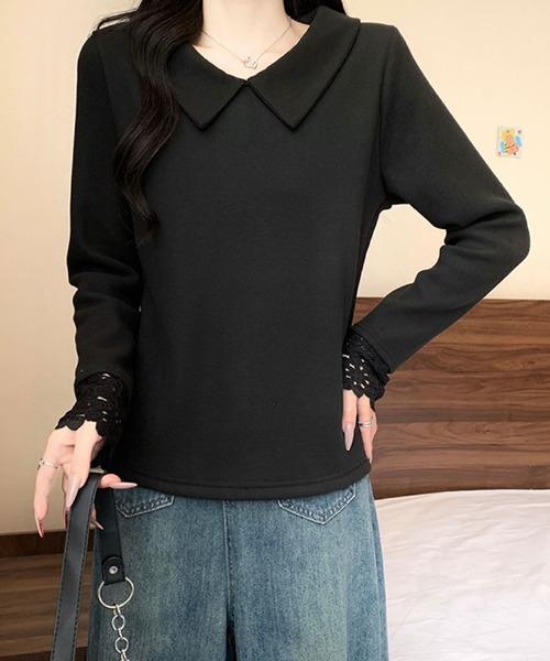 2ly2(トゥーリートゥー)の「ビッグカラー レース袖デザイン 長袖トップス / フェミニン カットソー(Tシャツ/カットソー・レディース・ボルドー/アイボリー/パープル/ブラック・FREE)」の7枚目の写真