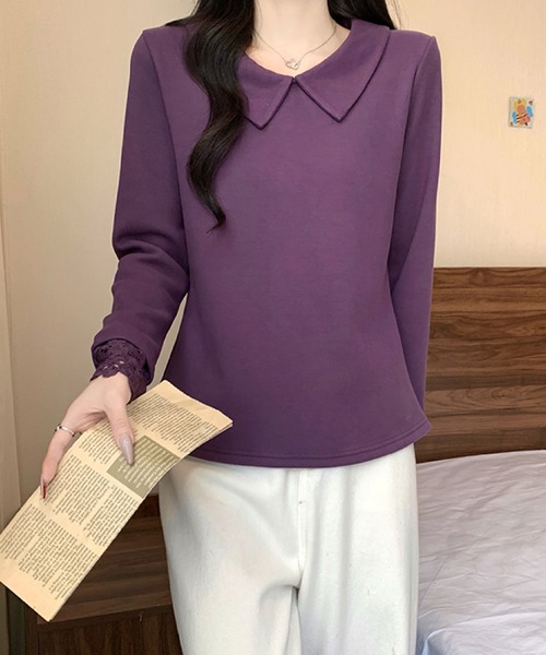 2ly2(トゥーリートゥー)の「ビッグカラー レース袖デザイン 長袖トップス / フェミニン カットソー(Tシャツ/カットソー・レディース・ボルドー/アイボリー/パープル/ブラック・FREE)」の20枚目の写真