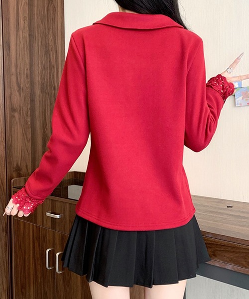 2ly2(トゥーリートゥー)の「ビッグカラー レース袖デザイン 長袖トップス / フェミニン カットソー(Tシャツ/カットソー・レディース・ボルドー/アイボリー/パープル/ブラック・FREE)」の11枚目の写真