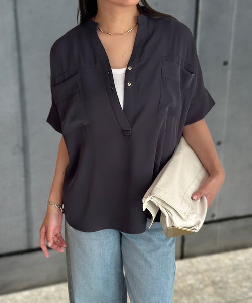 Emma Taylor(エマテイラー)の「ジョーゼットドルマンキーネックシャツ(シャツ/ブラウス・レディース・ブラック/ネイビー/ホワイト・FREE)」の11枚目の写真
